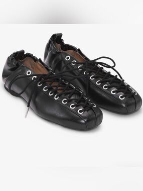 GANNI Lace-Up Ballerinas in Black Oleatex